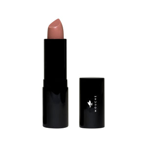 Mouche's Luxury Cream Lipstick in 'Next to Nude': Sleek black lipstick case adorned with the Mouche logo. Elevate your beauty with enduring moisture and the captivating hue of Next to Nude. A perfect blend of elegance and style.
